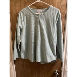 Oscar De La Renta Women's L Mint Green Thermal Top 1/4 Button Pullover Shirt